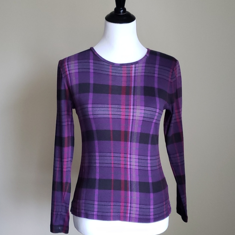 Ralph Lauren purple plaid crew top